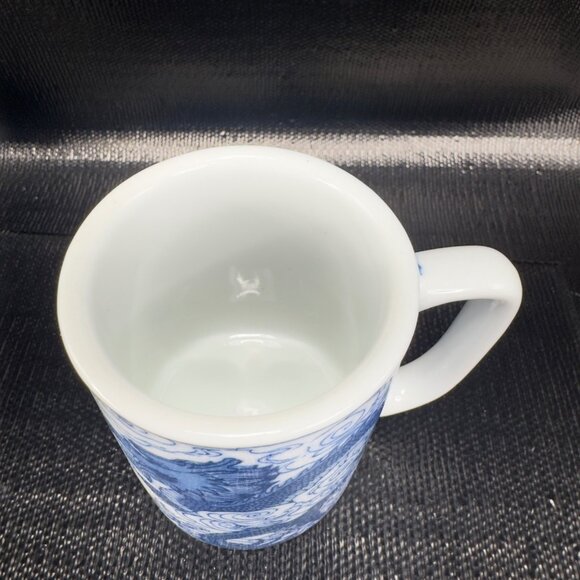 Vintage Chinese Blue Dragon Serpent Coffee Mug Cup Set 2 Stoneware Ceramic Mugs - Picture 10 of 12
